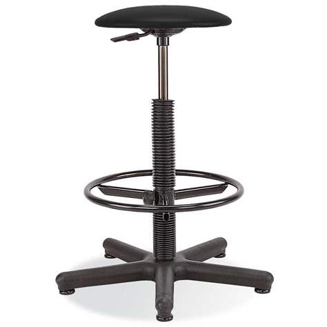 Vysoká pracovná stolička s oporným kruhom, sedadlo z koženky - farba čierna