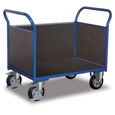 Plošinový vozík s dvoma madlami, 3 steny s plnou výplňou, 2000x800 mm, nosnosť 1000 kg