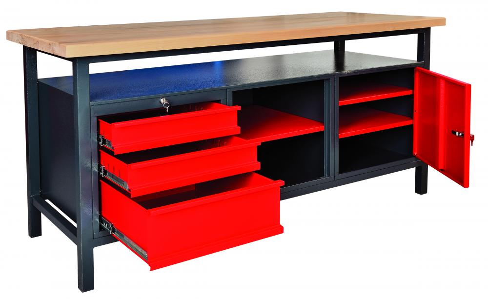 Pracovný stôl zváraný 850x1700x685 mm, 1x skrinka, 1x 3 zásuvka