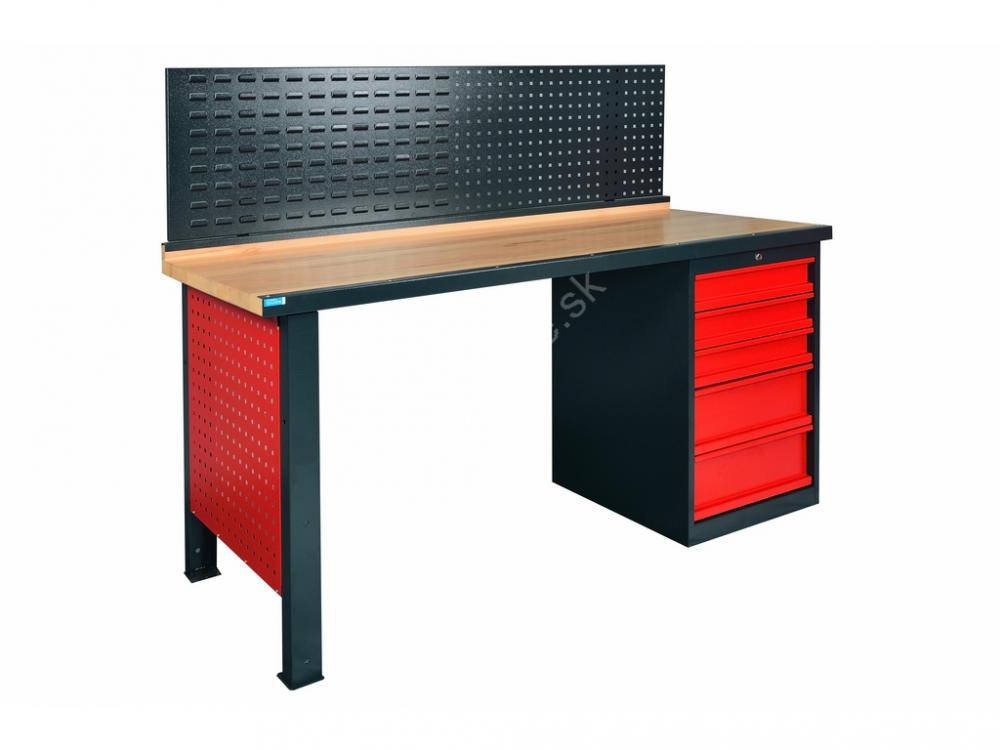 Pracovný stôl montovaný 845x1700x690 mm, 5 zásuvka, perfo stena