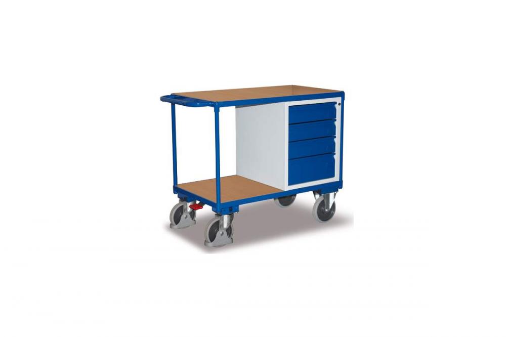 Dielenský vozík, bočné madlo, pracovná plocha 1000 x 600 mm, nosnosť 500 kg, 4 zásuvky