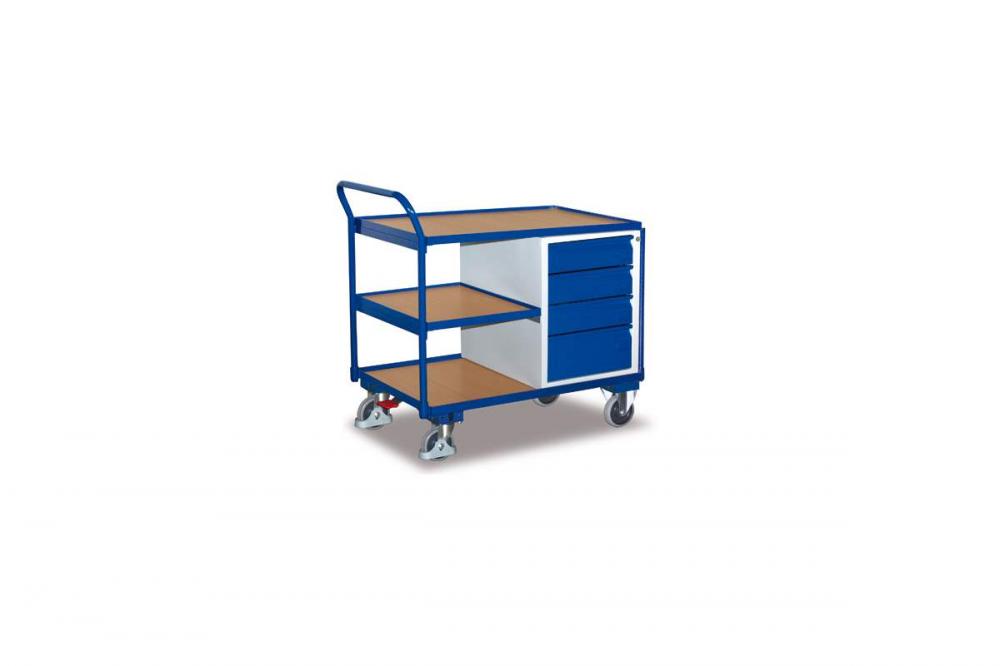 Dielenský vozík, horné madlo, pracovná plocha 1000 x 600 mm, 1 polica, 4 zásuvky