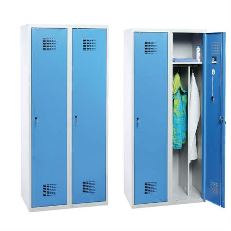 Zváraná šatňová skriňa  2 x 400 mm, farba dverí modrá RAL5012, bez nôh, cyl.zámok