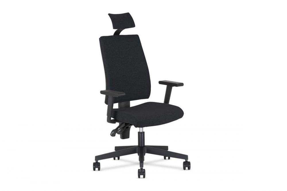 Kancelárska stolička s opierkou hlavy Lýdia, farba čierna, opierky rúk, nosn. 130kg