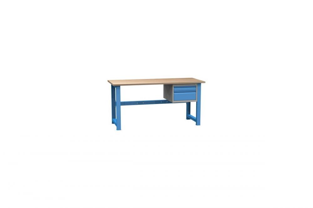 Dielenský stôl montovaný, 1700x700x827mm, 2x zásuvka, farba modrá