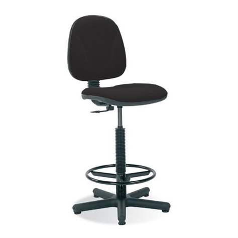 Priemyselná vysoká stolička  s oporným kruhom - čierna látka, na klzákoch, Nosnosť 130kg, 