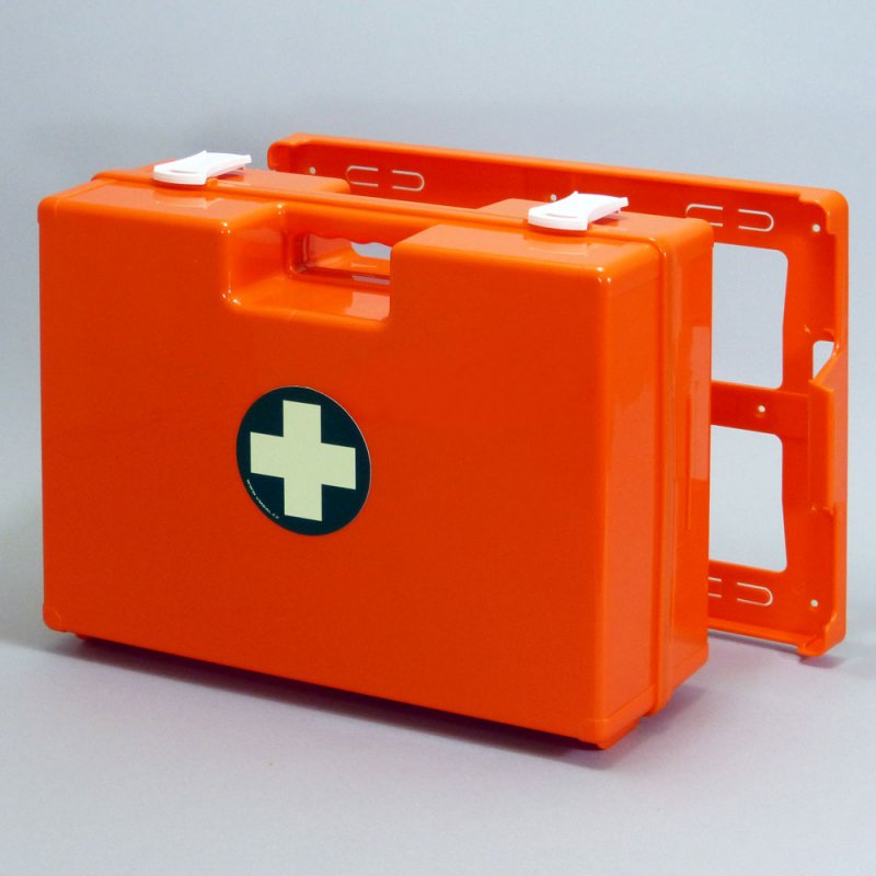 Plastový kufor prvej pomoci, Nástenný s náplòou Výroba, 443x338x147 mm