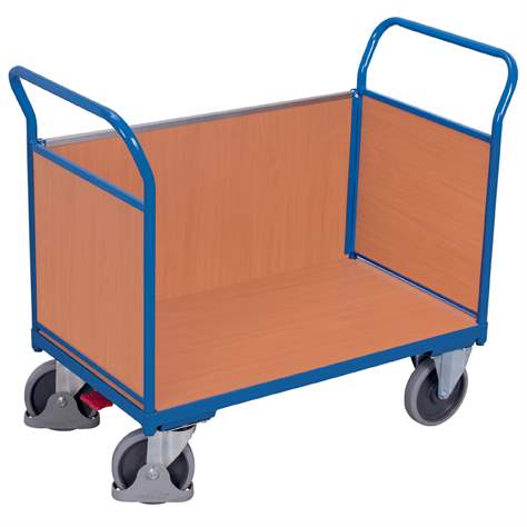 Plošinový vozík  s troma bočnými stenami s plnou výplňou, 1000 x 600 mm, nosnosť 500 kg