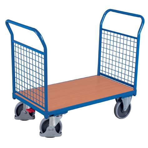 Plošinový vozík s dvoma madlami s drôtenou výplňou, 850 x 500 mm, nosnosť 400 kg