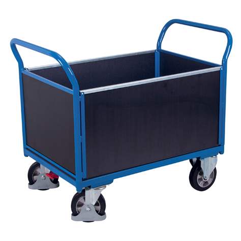 Plošinový vozík s dvoma madlami, 4 steny s plnou výplňou, 1000x700 mm, nosnosť 1000 kg
