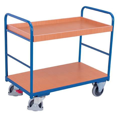 Nízky etážový vozík - jedna polica, jedna vaňa, 1000 x 700 mm, nosnosť 250 kg