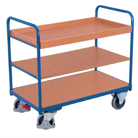 Nízky etážový vozík - dve police, jedna vaňa, 1000 x 600 mm, nosnosť 250 kg