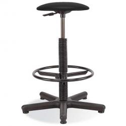 Vysoká pracovná stolička s oporným kruhom, sedadlo z koženky - farba čierna
