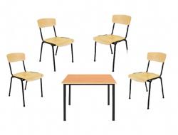 Jedálenský set stôl 800x800mm+ 4 stoličky, dekor Buk, konštrukcia čierna