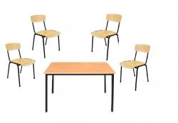 Jedálenský set stôl 1200x800mm+ 4 stoličky, dekor Buk, konštrukcia čierna