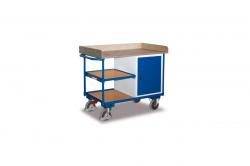Dielenský vozík, bočné madlo, pracovná plocha 1120 x 625 mm v ráme, 1 polica, 1 skrinka
