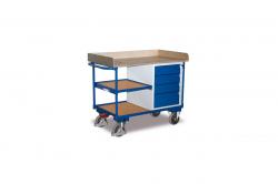 Dielenský vozík, bočné madlo, pracovná plocha 1120 x 625 mm v ráme, 1 polica, 4 zásuvky