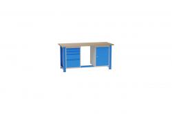 Dielenský stôl montovaný, 1700x700x827mm, 4x zásuvka, 1x skrinka, farba modrá