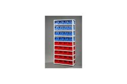 Regál so zásobníkmi 2000x900x350mm, počet boxov 36ks, 16ks modré, 20ks červené