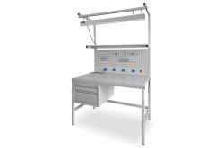 Pracovn stl montny, s policou a s osvetlenm, elektro panelom,kontajnerom, 1500x700mm