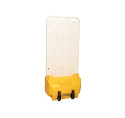 Bezpečnostný plastový stojan s boxom - biely panel, žltý box