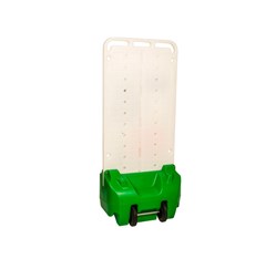 Bezpečnostný plastový stojan s boxom - biely panel, zelený box