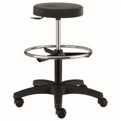 Pracovna stolička polyuretánová, výška 560-820mm, aretačný kruh, farba čierna,
